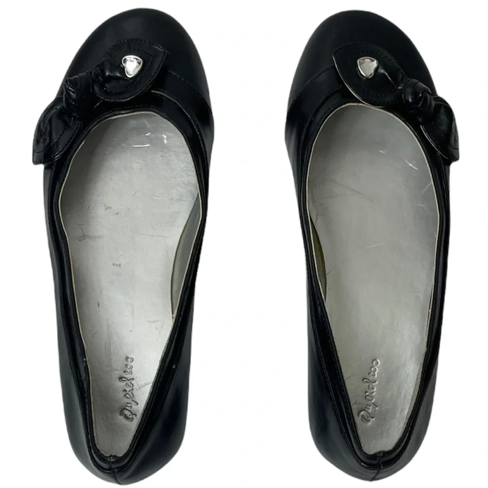 Black Sparkling Hearts & Bow Girls Dress Flats Girls Size 4